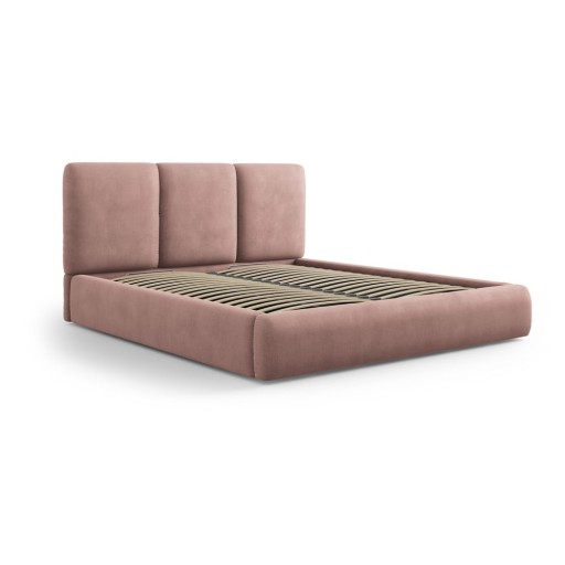 Pat matrimonial roz deschis tapițat cu spațiu de depozitare cu somieră 180x200 cm Brody – Mazzini Beds